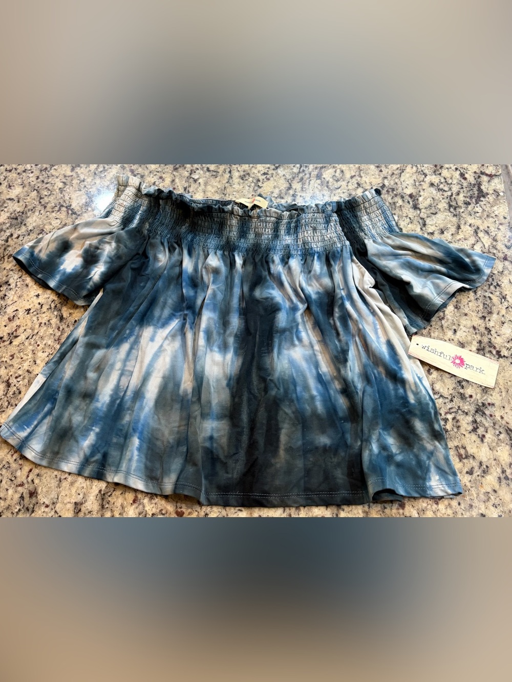 Wishful Park Blue Tie-Dye Off-Shoulder Top